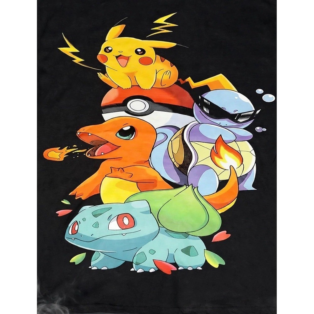 Pokemon Pikachu Charmander Squirtle Bulbasaur Black Graphic T-Shirt Mens XL - Picture 2 of 2